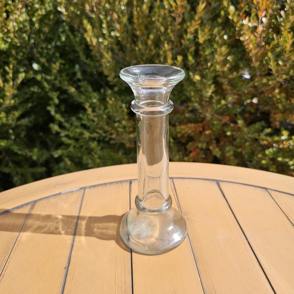 Vintage Indiana Glass Clear Blown Galss Candlestick Holder